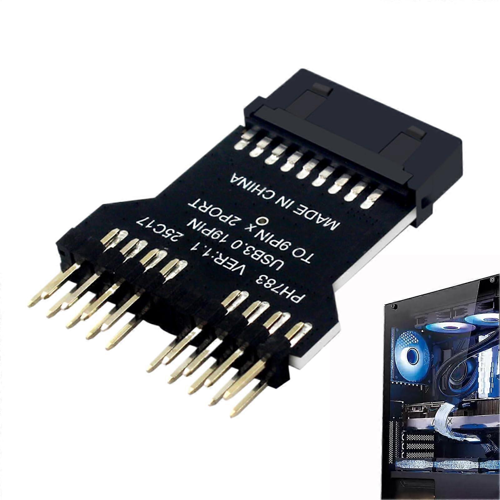 USB 2.0 9Pin Header Extension Front Panel Adapter, 19Pin USB 3.0 to Double 9Pin 2.0, Water Cooling RGB Plug Play