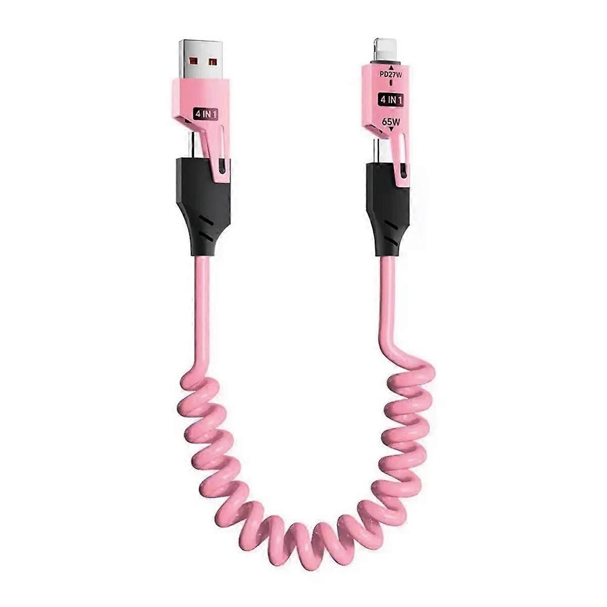 65W USB 4-in-1 Spring Telescopic Fast Charging 65W Type-C to Type-C Data Cable for 16 15 1.5M,D