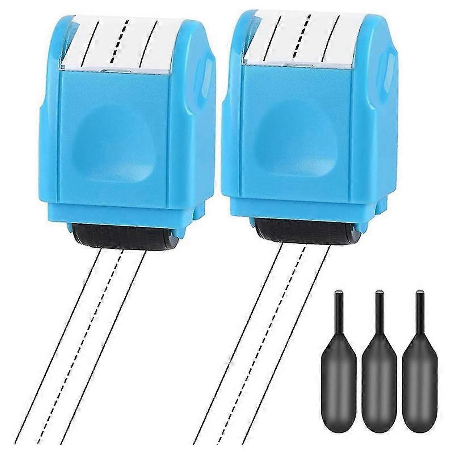 2PCS Dashed Handwriting Lines Roller Stamp, Stamp with 3 Refills,Blue