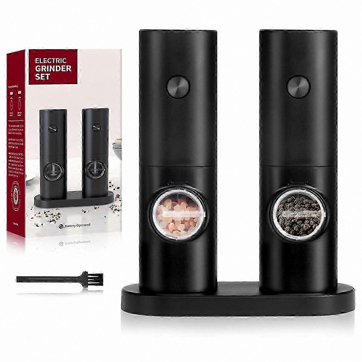 Adjustable Coarseness Salt and Pepper Mill Set, Battery Operated with Stand for One-Handed Use