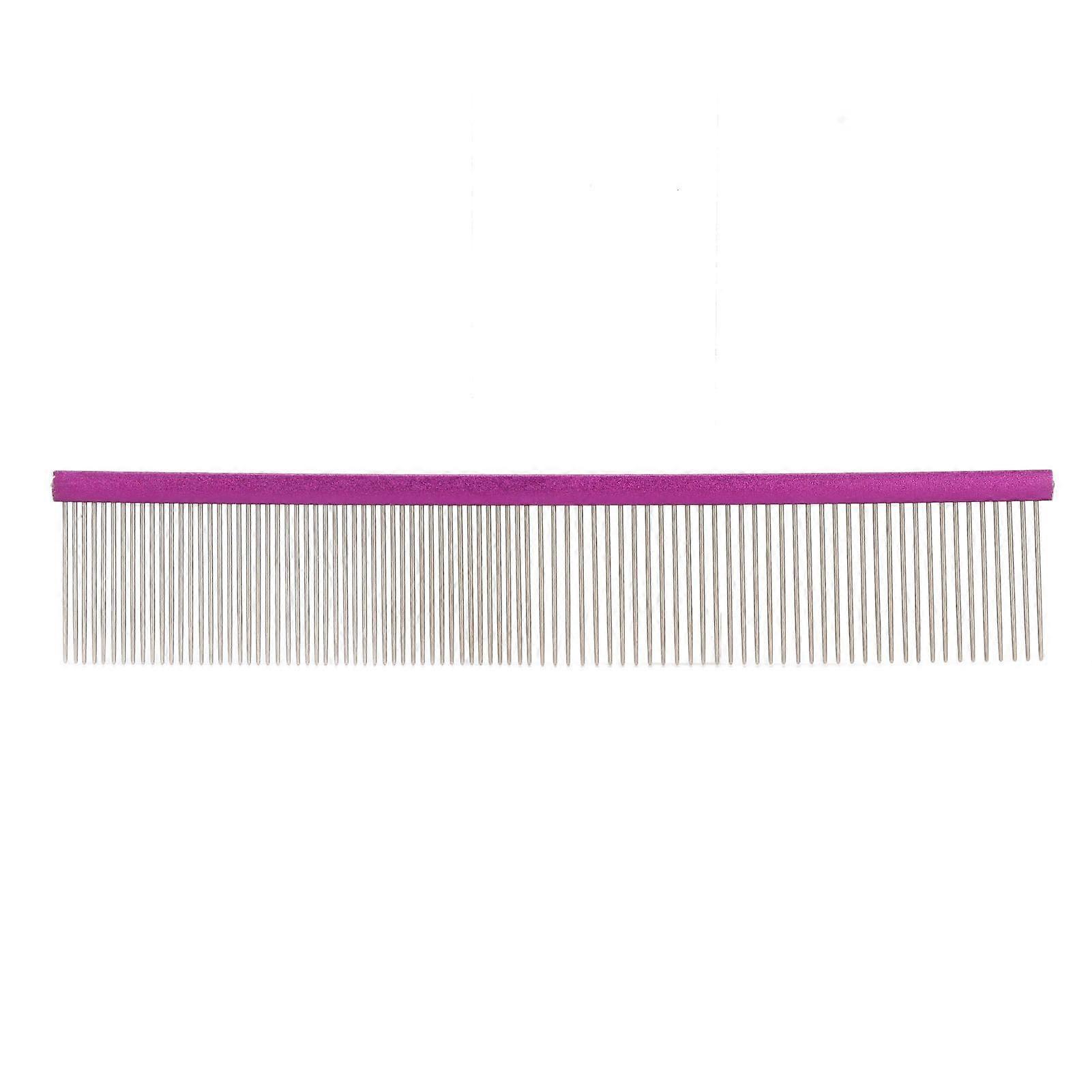 Pet Steel Comb 2 Different Densities Prevents Static Dog Grooming Comb with Rounded Ends for Long and Short Haired Breeds Purple 19cm/7.5in