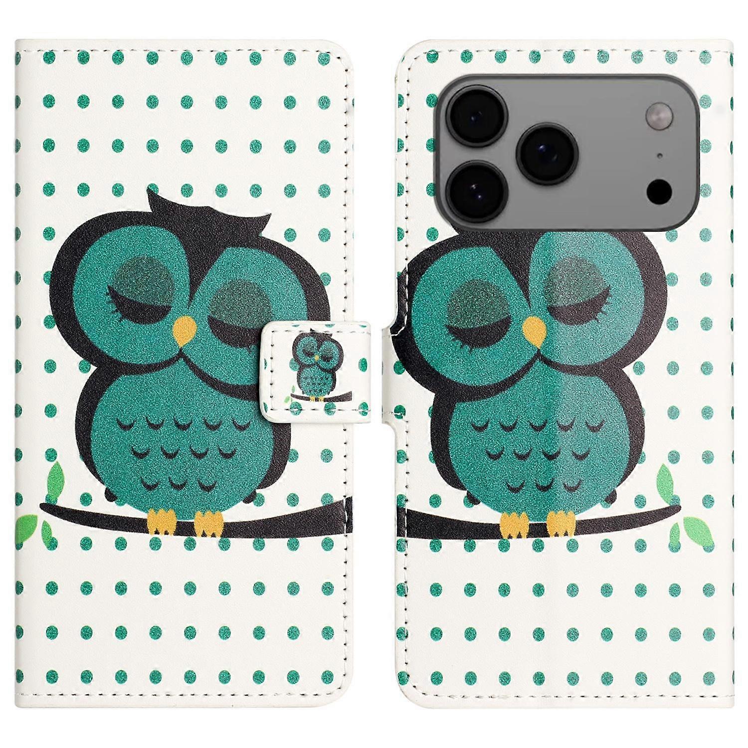 For iPhone 17 Pro Max Case Pattern Print PU Leather Wallet Phone Cover - Dots Owl
