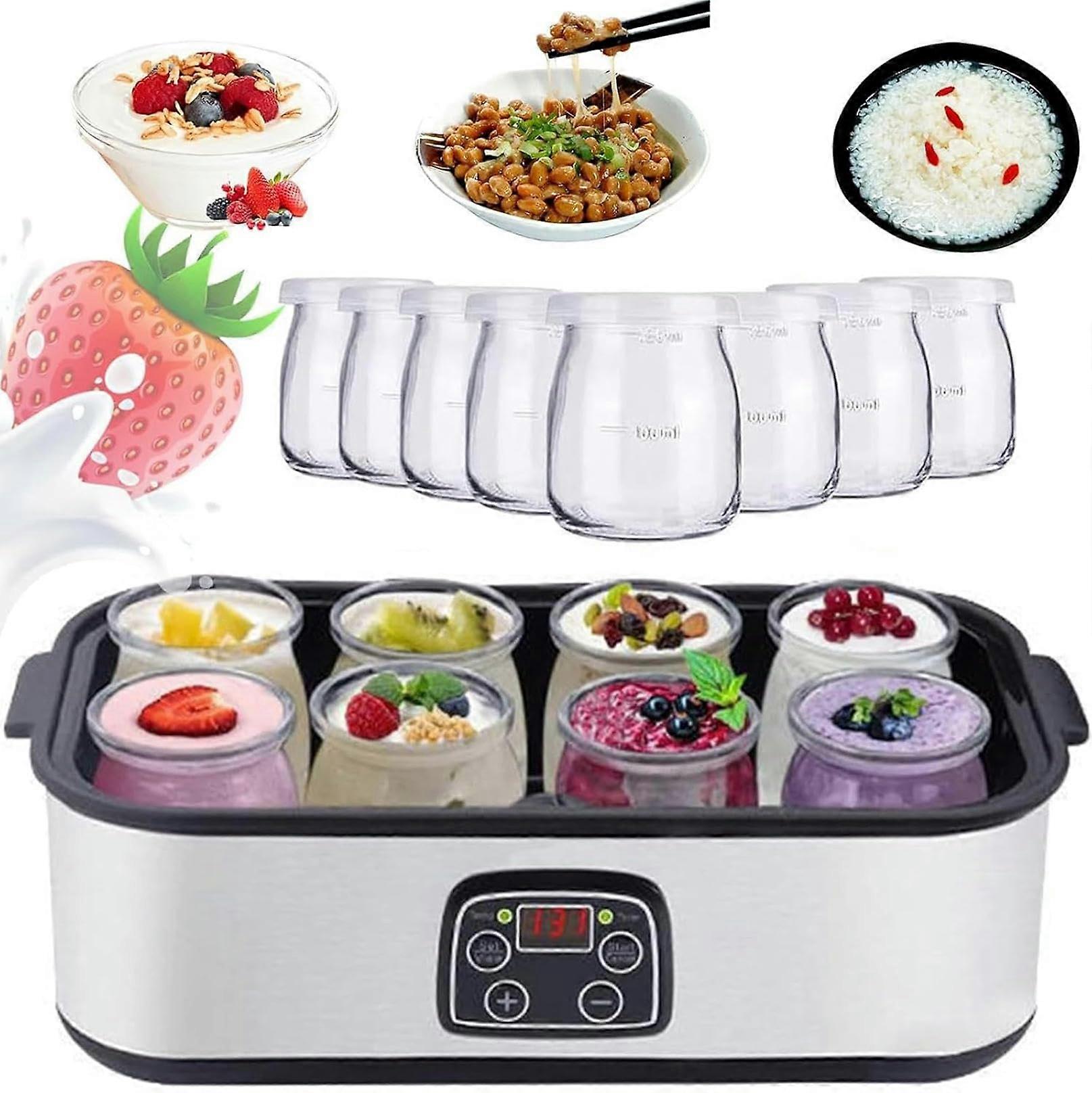 1400ML Yoghurt Maker UltiultiFunction Yoghurt Machine With LCD Display 8 Glass Jars Adjustable Temperature Time
