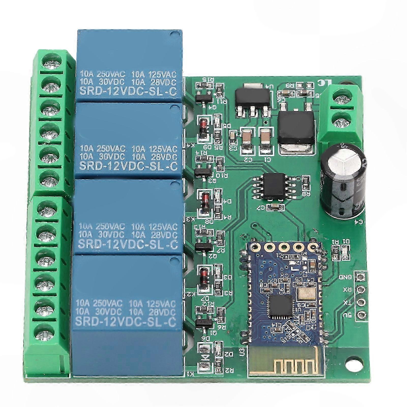 Smart Home 4-Channel Bluetooth Relay Module with Remote Control and Strong Anti-Interference Capability