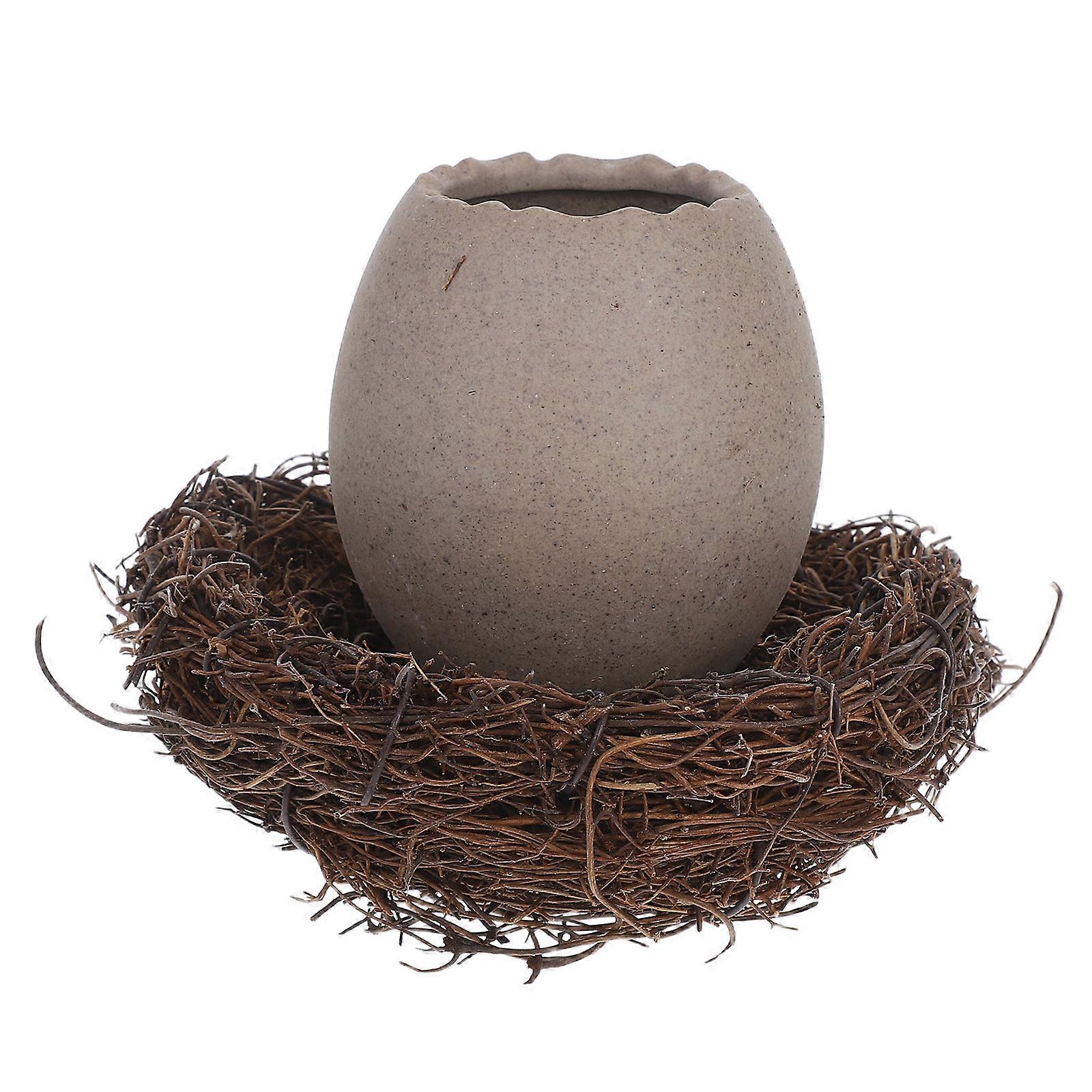 Ceramic Eggshell Vase for Decoration 2Sets with Bird Nest Accessory