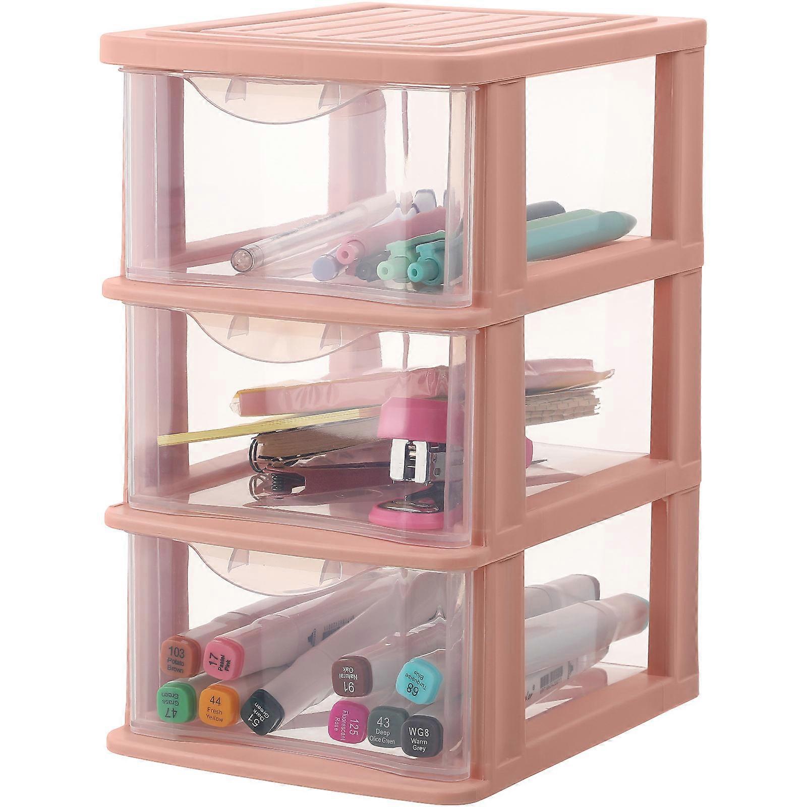 Storage Drawer Unit With Drawers For Vanity And Office 23X17.5CM Pink Three-Layer Design 1Pcs