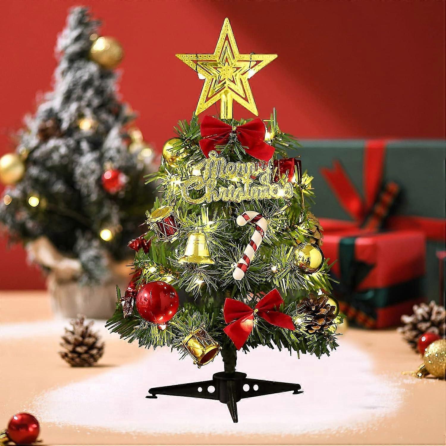 12 Inch Mini Desktop Christmas Tree, Artificial Christmas Pine Tree, With Led String Lights And Christmas House Decorations