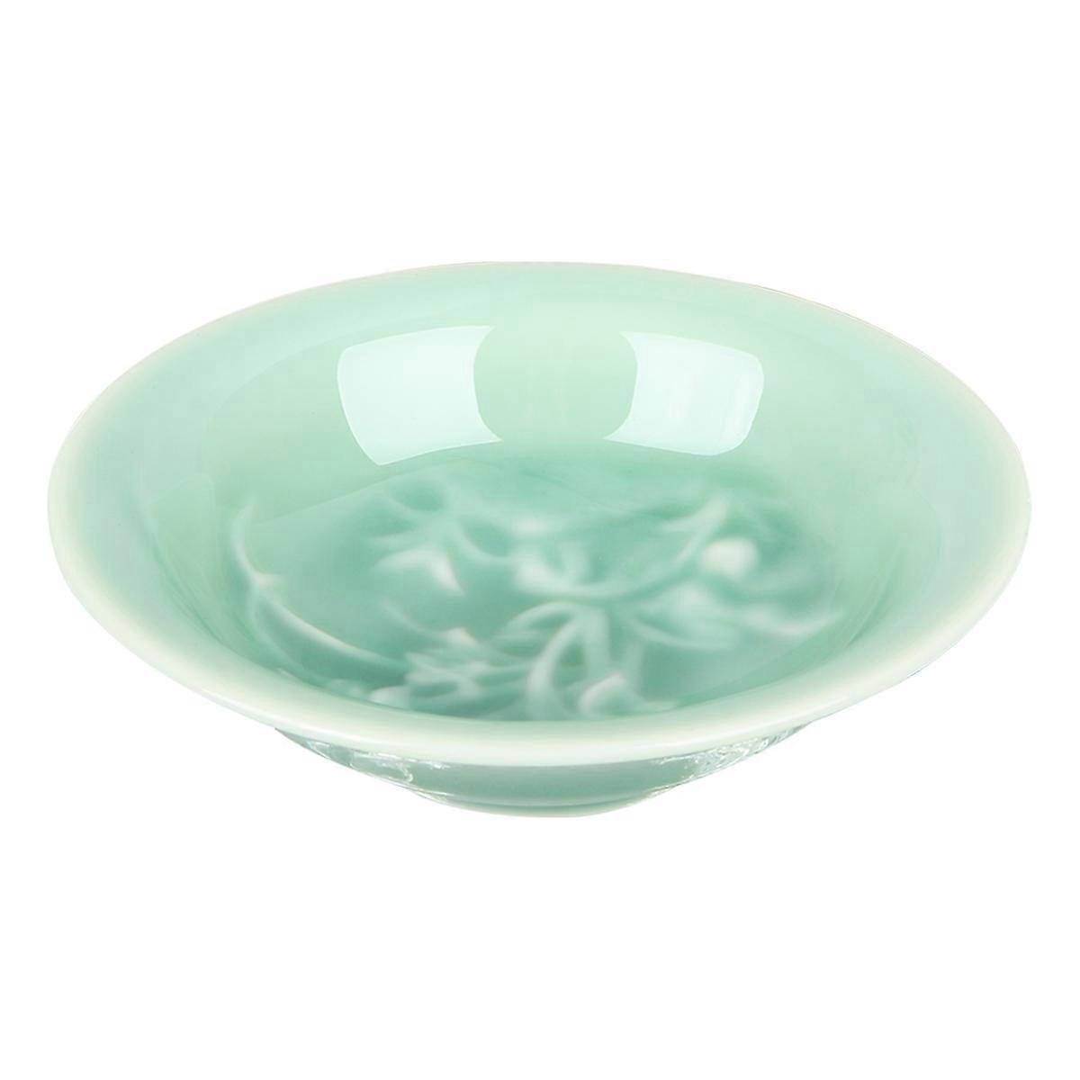 Celadon Tea Cup Porcelain Bowl for Tea Use 3Pcs Light Green Embossed Tableware