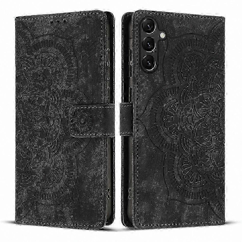 Retro Frosted Leather Phone Case with Mandala Emed Design