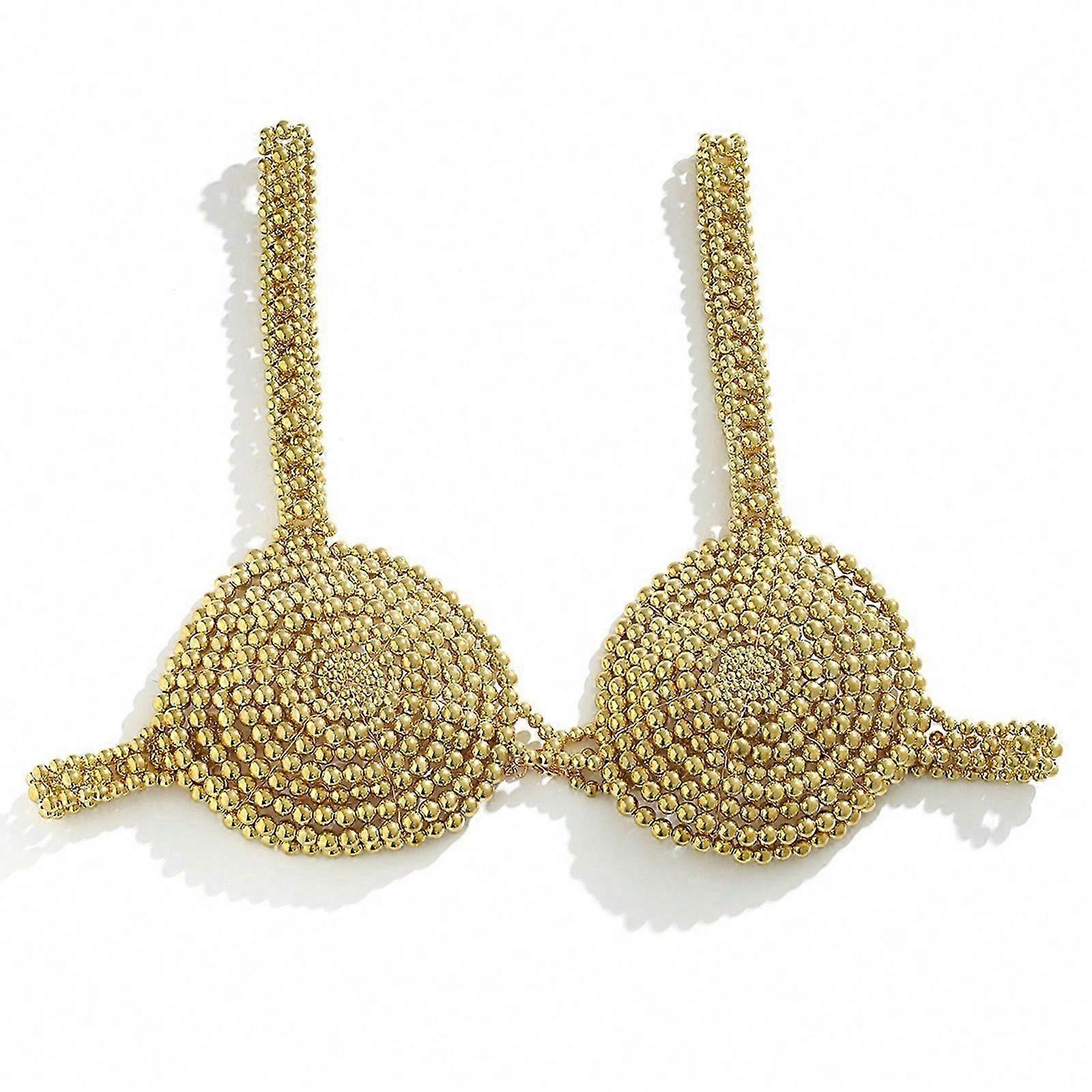 女性パールボディチェーンブラセクシービーチビキニファッションジュエリーボディホルターバックレスチェーンブラカバーアップビーチストリートウェア