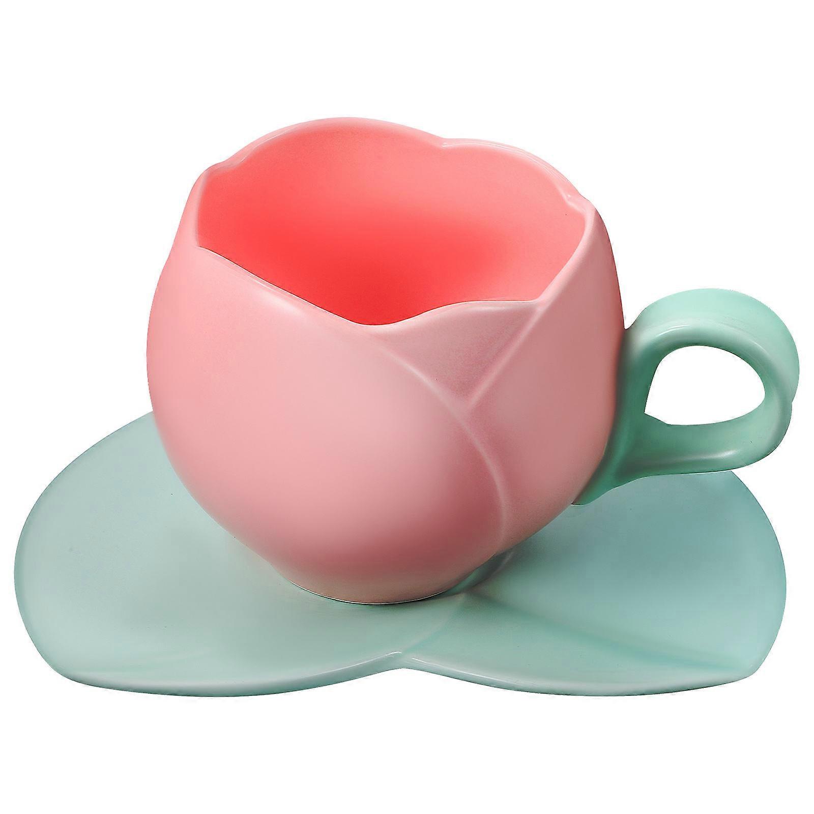 Ceramic Coffee Cup Saucer Set for Home Including 2Pcs Assorted Color Mugs