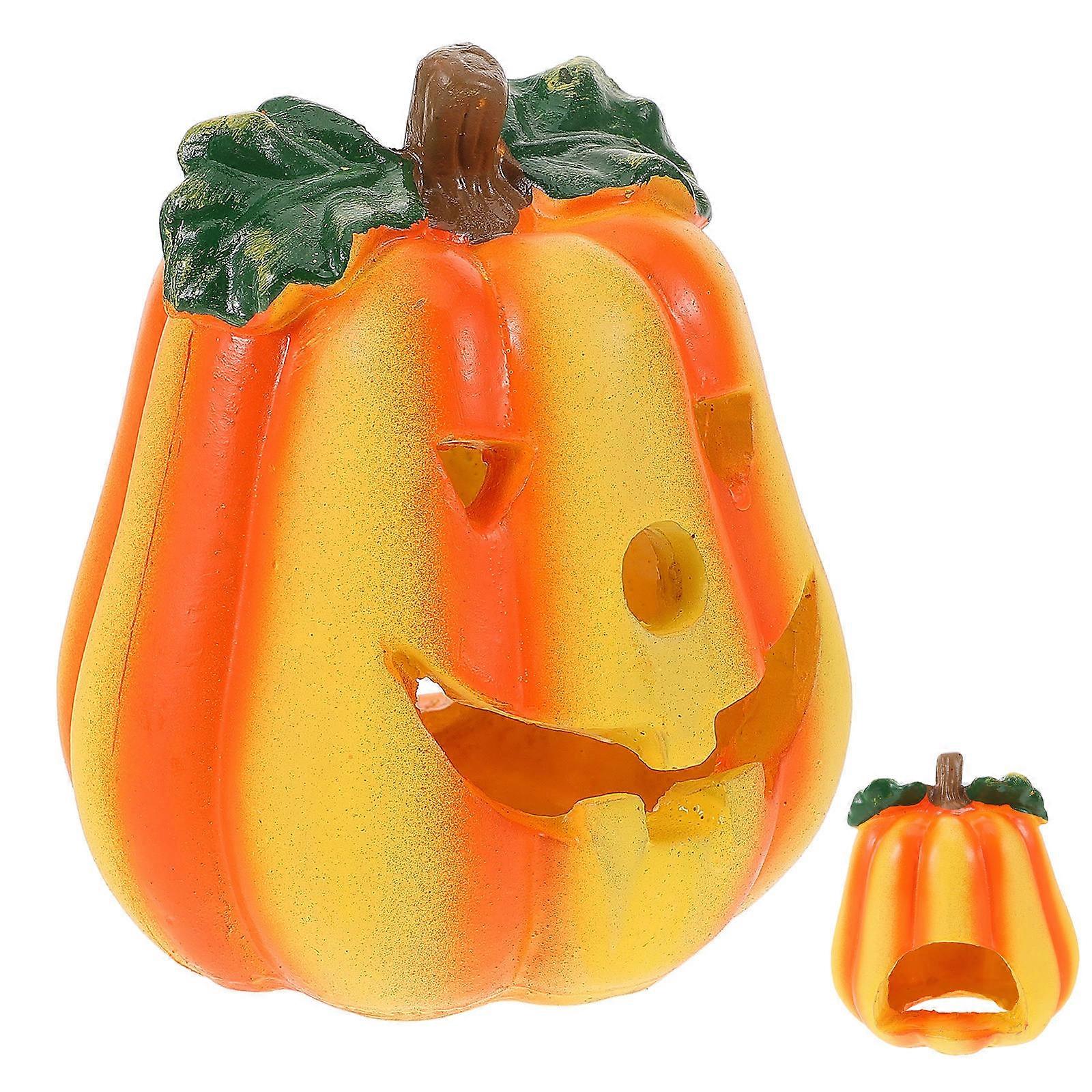 Resin Pumpkin Lizard Hideouts for Reptile Decoration 4Pcs Orange Hideaway