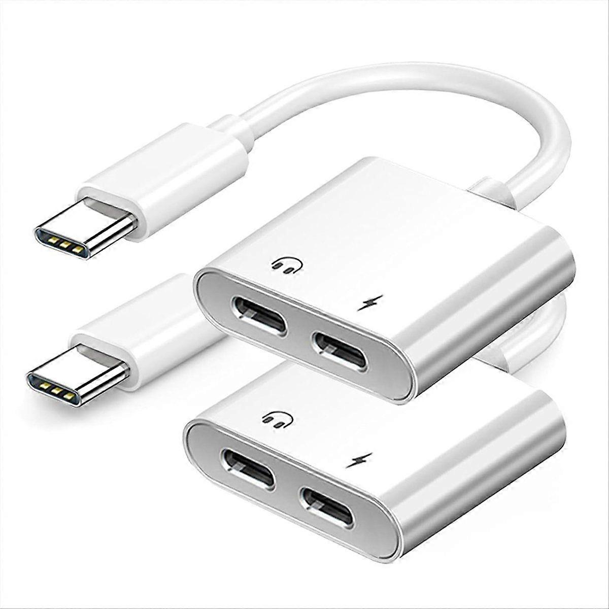 2PCS USB-C-auf-USB-C-Kopfhörer-Ladegerät-Adapter, 2-in-1-Typ-C-Audioadapter mit PD-Schnellladung, USB-C-Splitter-Dongle