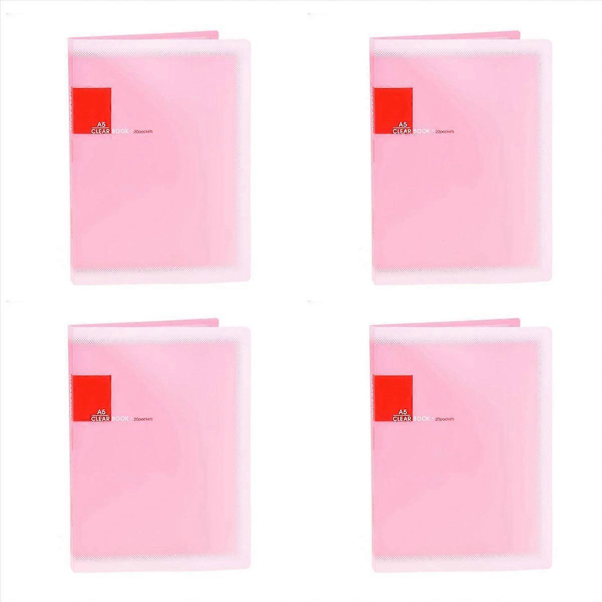 Plastic A5 Paper 20 Pockets File Document Folder Holder, Pink
