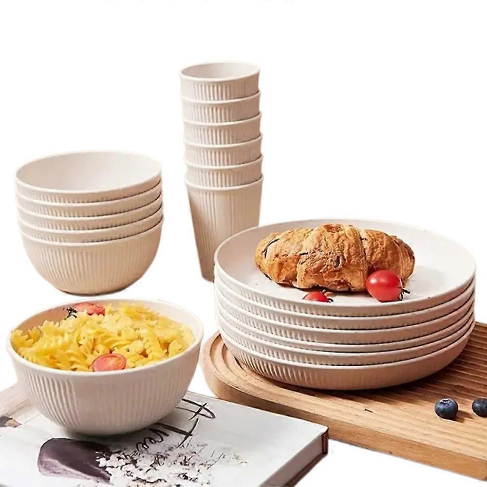 18Pcs Wheat Straw Dinnerware Sets Unbreakable Reusable Dinnerware Set