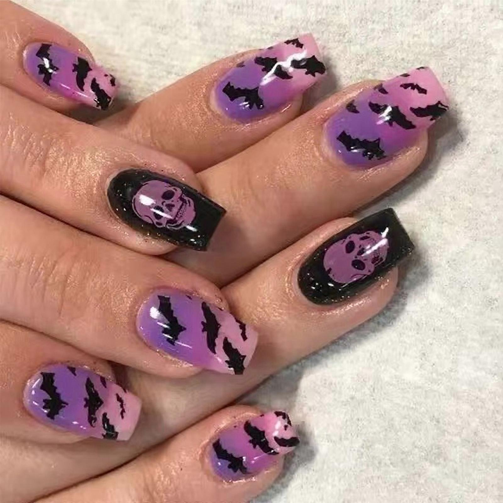 Halloween Party with Mysterious Bat Skull Patterns and ABS Construction for Women’s Nail Enhancement Multicolor