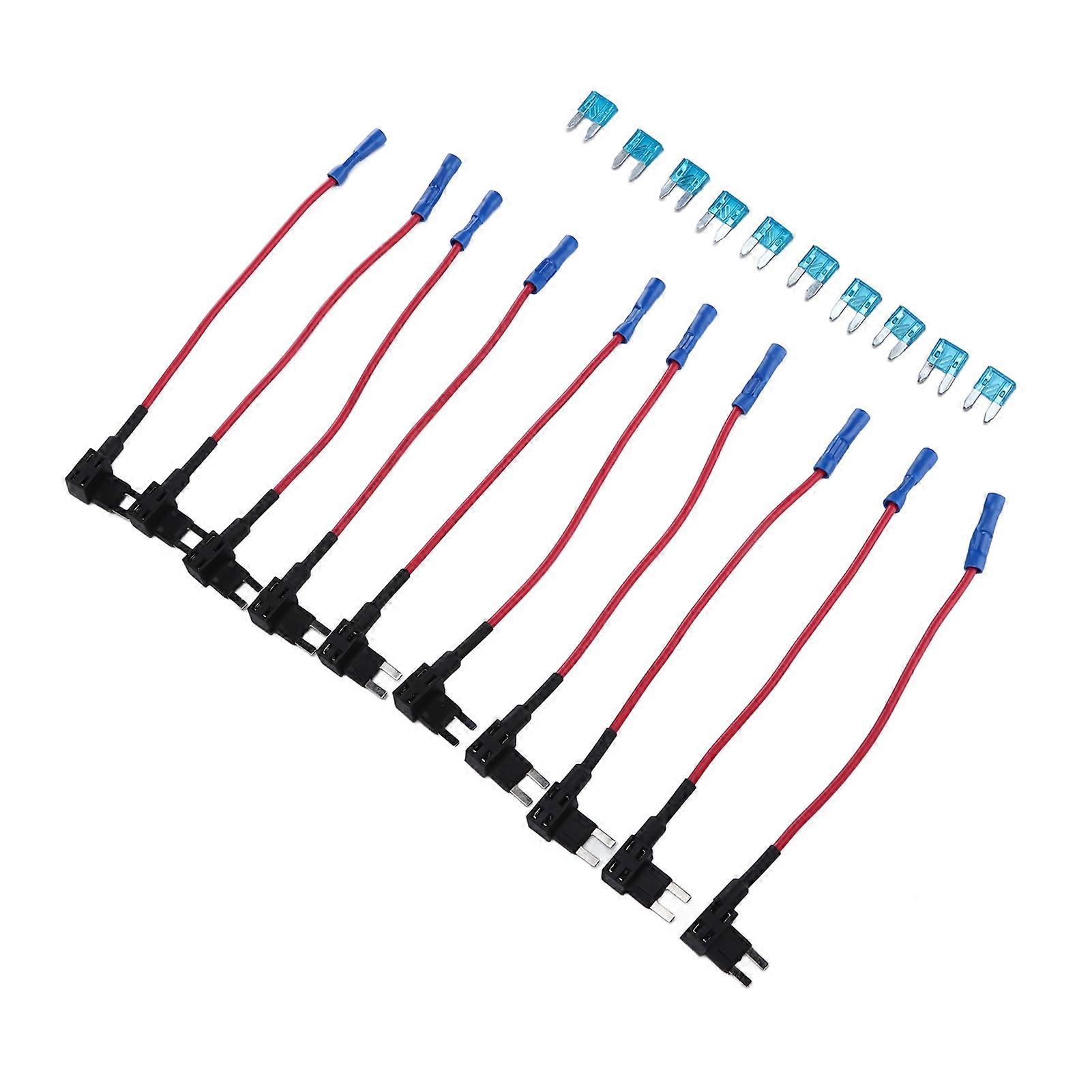 10 Pack Fuse Holder Add A Circuit Dual Slots Fuse TAP Adapter with 15AMP Mini ATM Blade