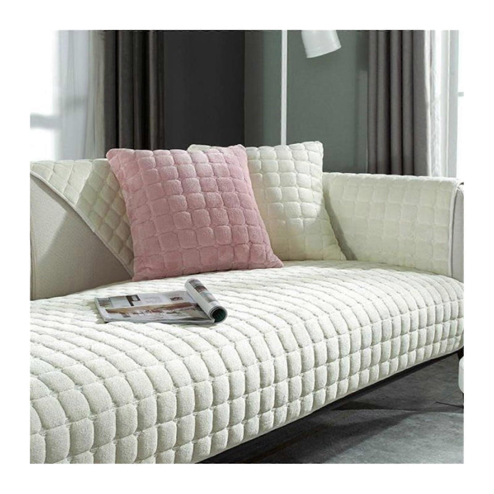 Indoor Sofa Cover  TearResistant, Elastic Fit, Soft Solid Color  Modern Simple Style, Easy Care, White, 90x240 Cm