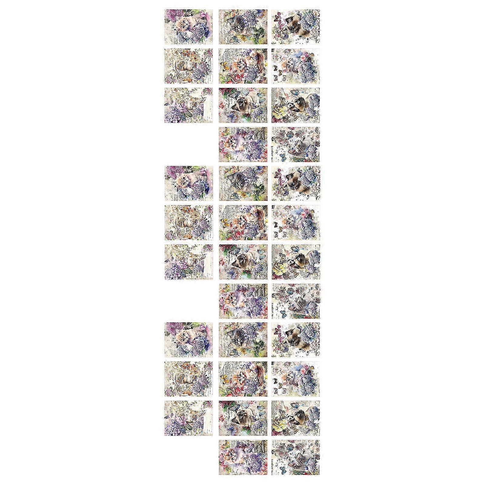 30 Sheets Decoration Material Paper Lovely Pattern Scrapbooking Decorative Paper for Diary Phone Case Planner Purple Butterfly and Cat