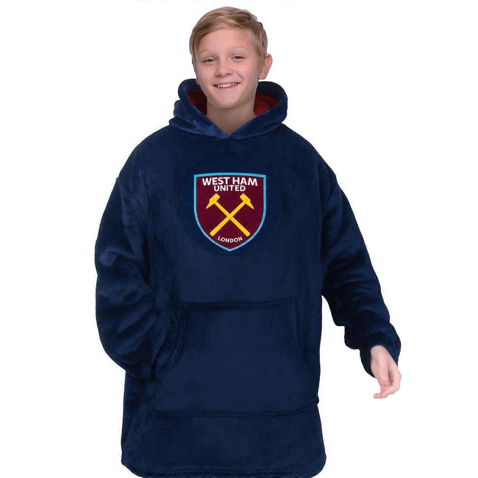 West Ham United FC Kids Oversized Hoodie Blanket - Sherpa Fleece Lined Official Football Gift