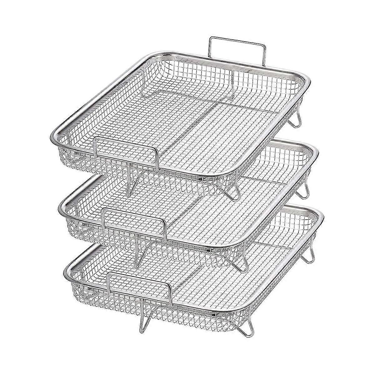 オーブン用バスケット、ステンレススチールバスケット焦げ付き防止メッシュバスケットセット、トレイワイヤーラック