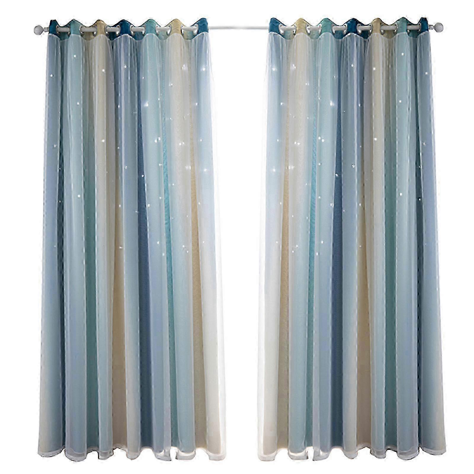 Light Blocking Curtains with Blue and Yellow Gradient Stripes 2025
