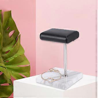 White Marble Watch Bracelet Display Stand Black PU Leather Jewelry Stand Watch Stand Silver Color Rod Placement Stand
