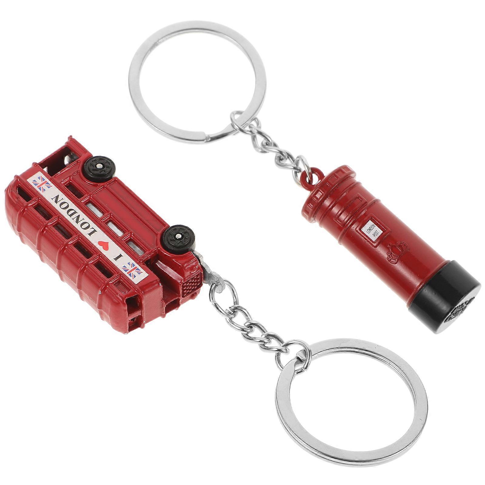 Red Alloy Keychain London Bus and Mailbox for Hanging Keys 2Pcs