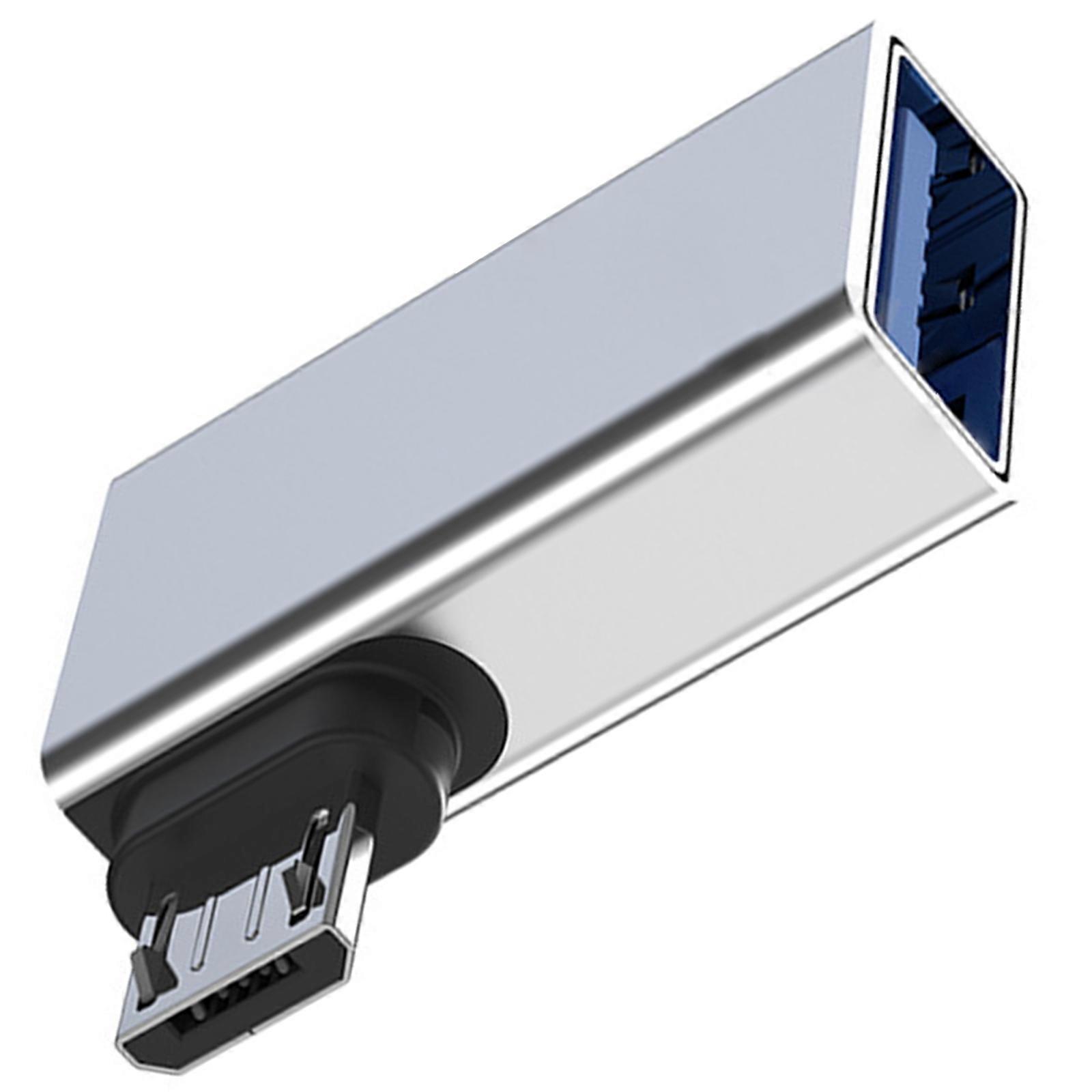 Angled MicroUSB Male To USB A Female Converters Supports OTG Functionality And External Power Input  Silver