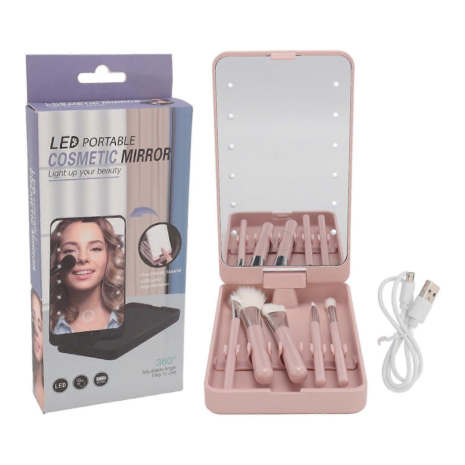 Makeup Brush Set with Mirror Multifunctional Cosmetic Brushes Kit with Rotatable Foldable LED Mirror