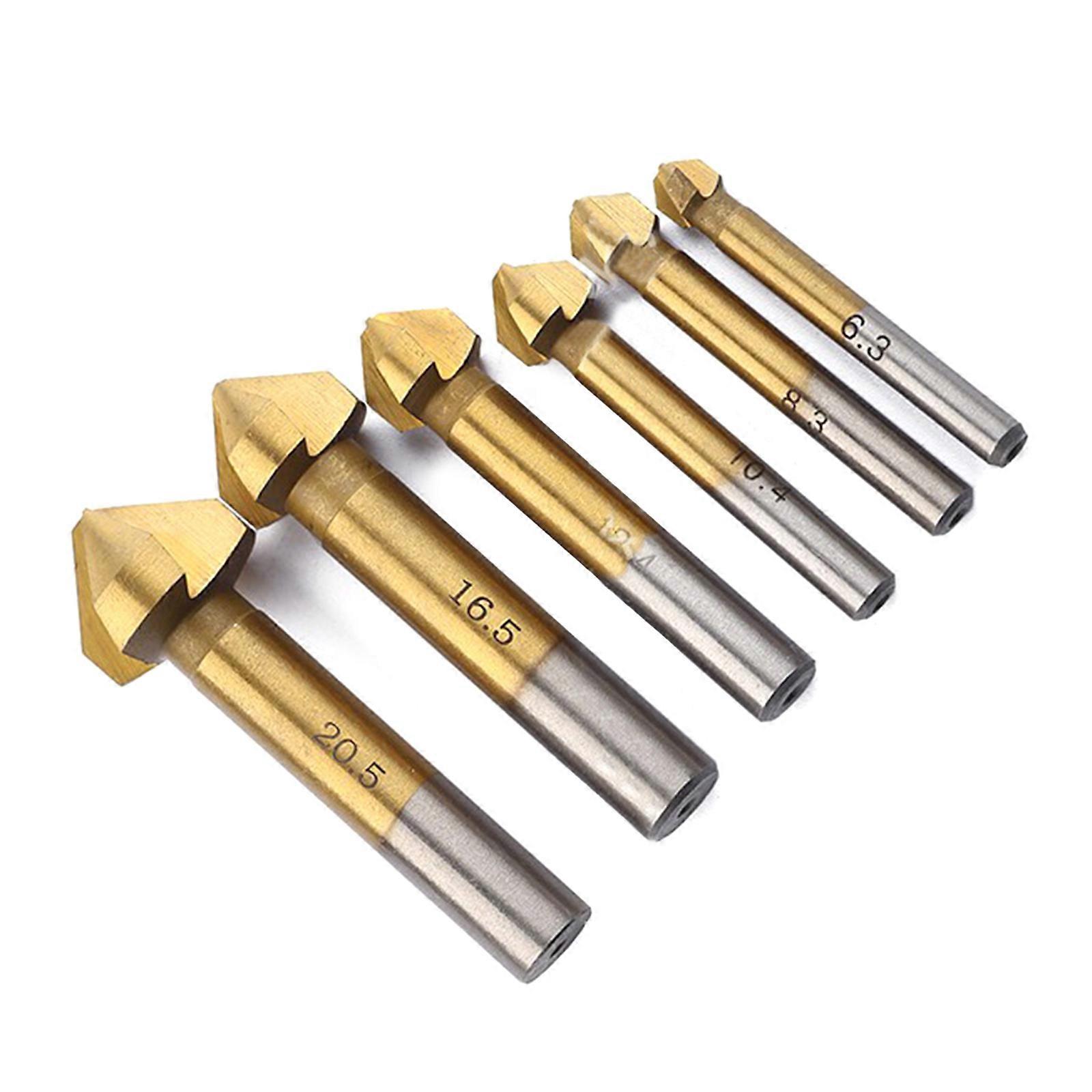 6Pcs Countersink Drill Bit Countersink Drill Bit Set 1/4'' Hex Shank HSS 3 Flute Countersink 90 Degree Center Punch Tool Multicolor