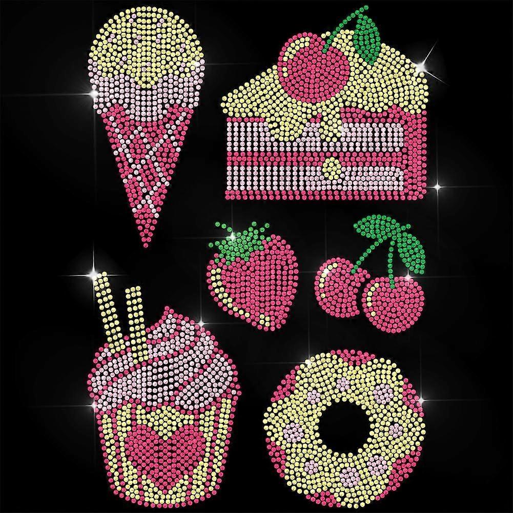 Pink Rhinestone Iron on Transfer Dessert Theme Bling Diamond Hotfix Patches for Clothes 11.6"x8.2" Large Iron On Sequin Applique for Jeans Jacket Caps