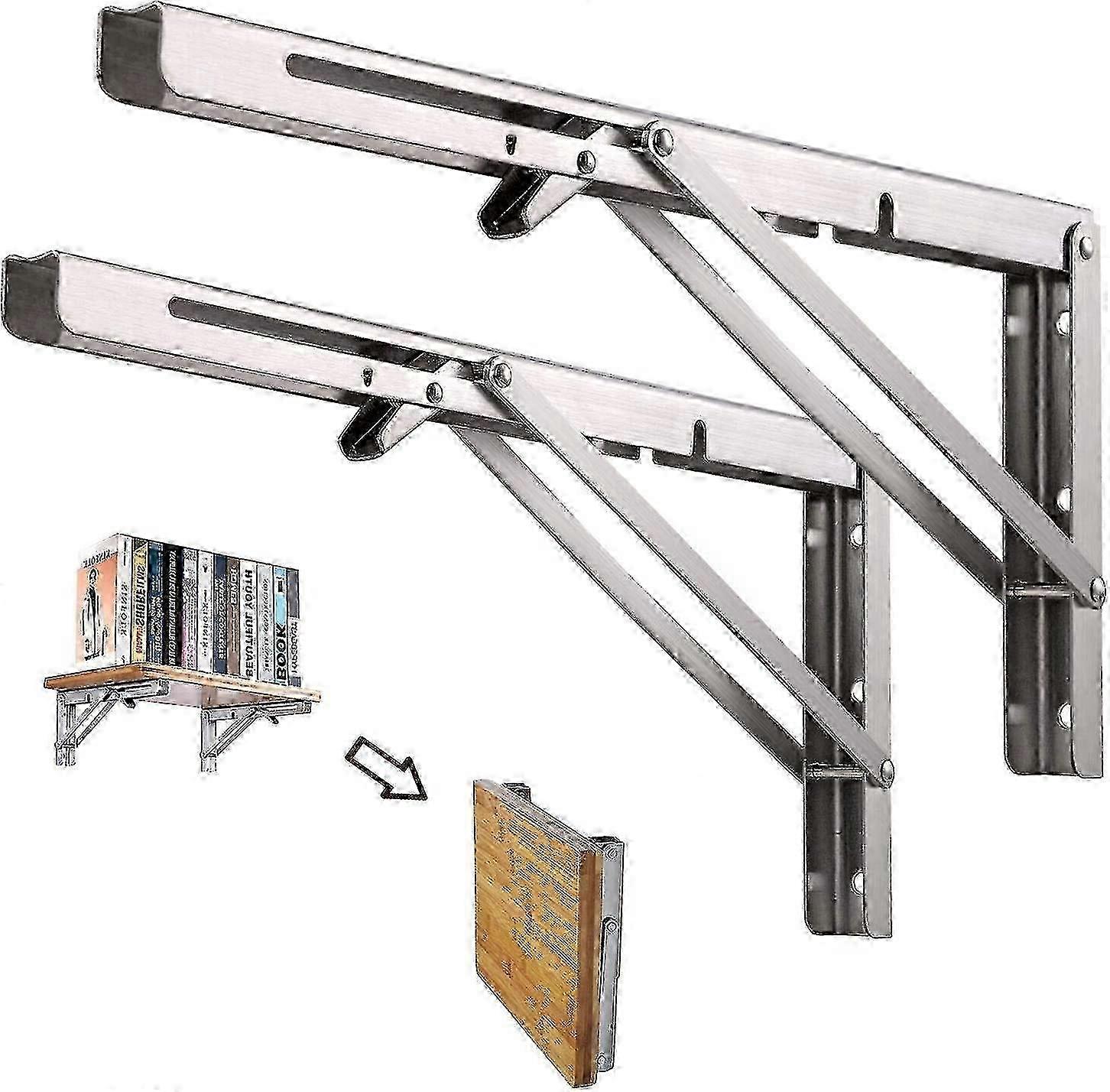 2pcs Folding Shelf Brackets - Heavy Duty Metal Collapsible Triangle Shelf Bracket, Diy Wall Mounted Folding Table Hinge, Space Saving