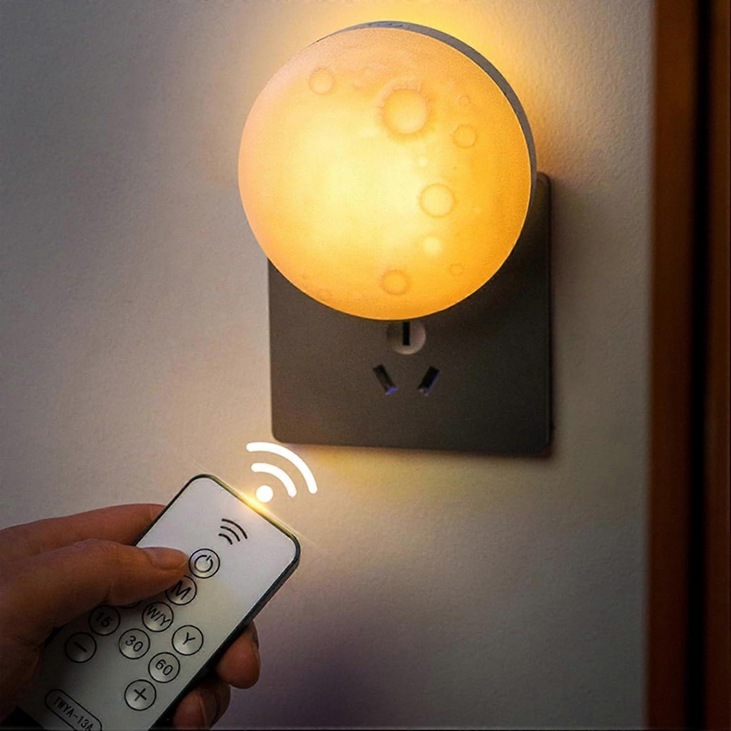 Night Lights Plug Into Wall for Kids Moon Lamp with Remote Control,3 Color Dimmable & Decorative