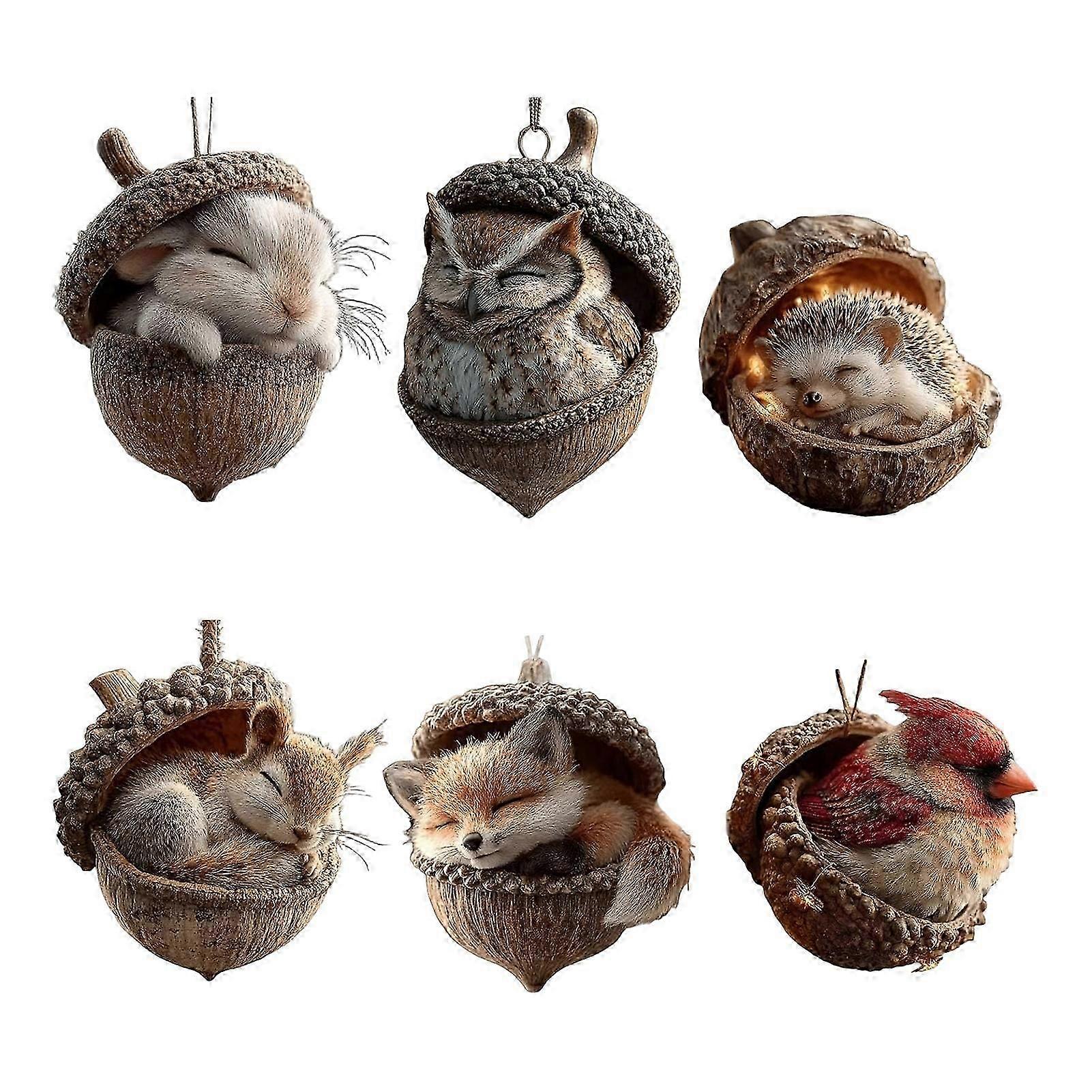 Skogsdyr Eikenøttpynt Akryl Koselig Kongledyr Julepynt 2D Skogsdyr Hengende Dekorasjon