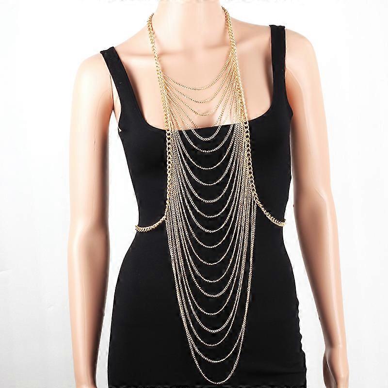 Sexy Women Full Body Chain Festival Jewelry Mulity-layer Gold Chain Necklace