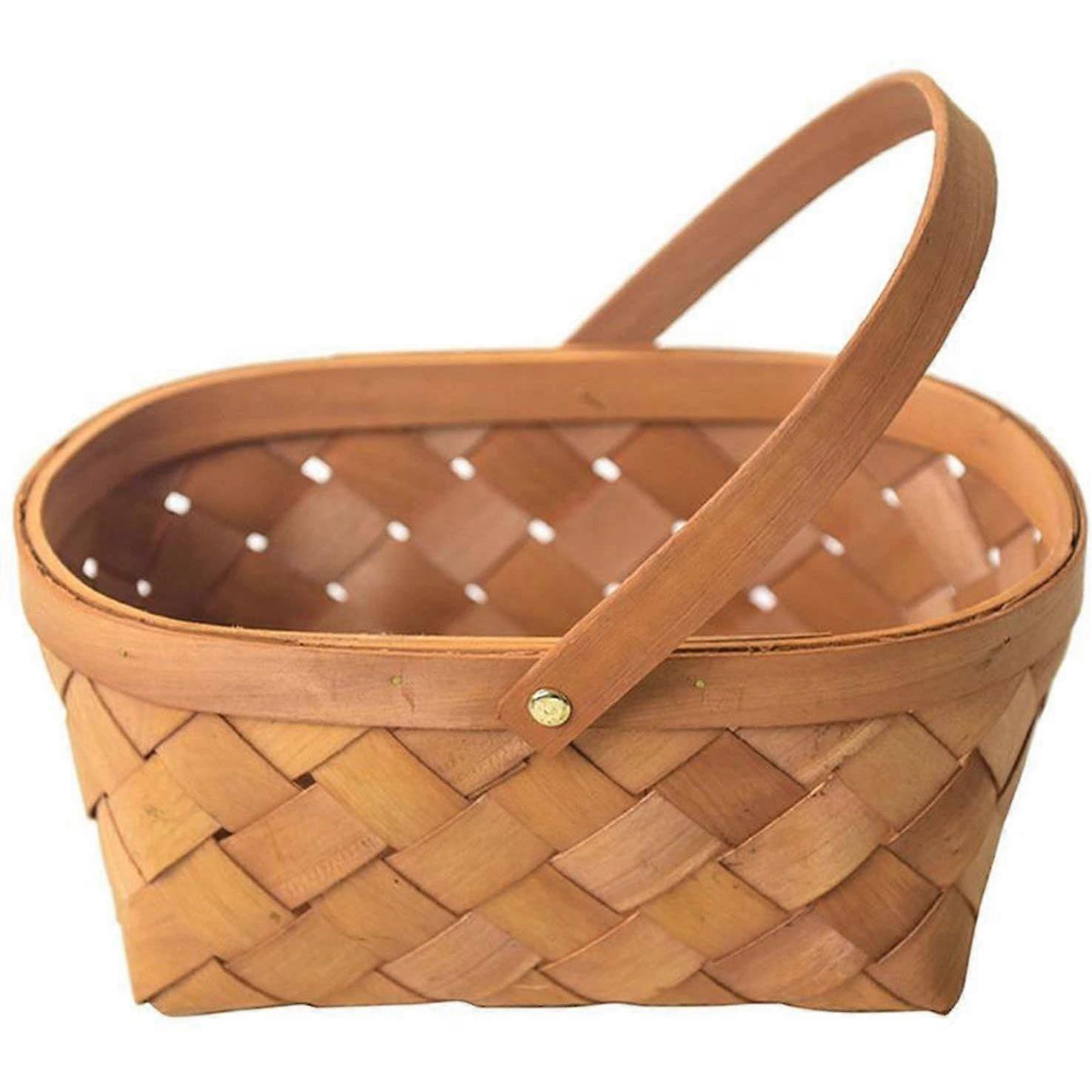 Handmade Rattan Storage Basket with Wooden Frame and Handle for Home Organization