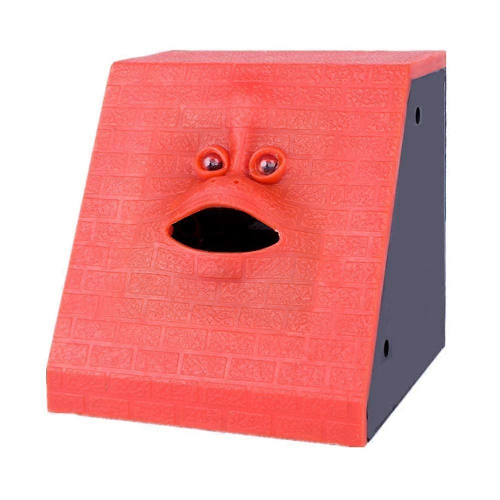 Coin Eating Piggy Bank with Realistic Facial Texture, Interactive Savings Box Red Brick