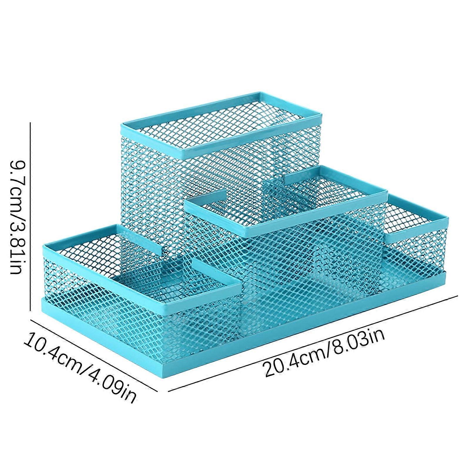 WICVIK Mesh Desk Organizer with 4 Compartments, Multi-functional Caddy Pen Holder for Office, Home, School, Classroom (Black)