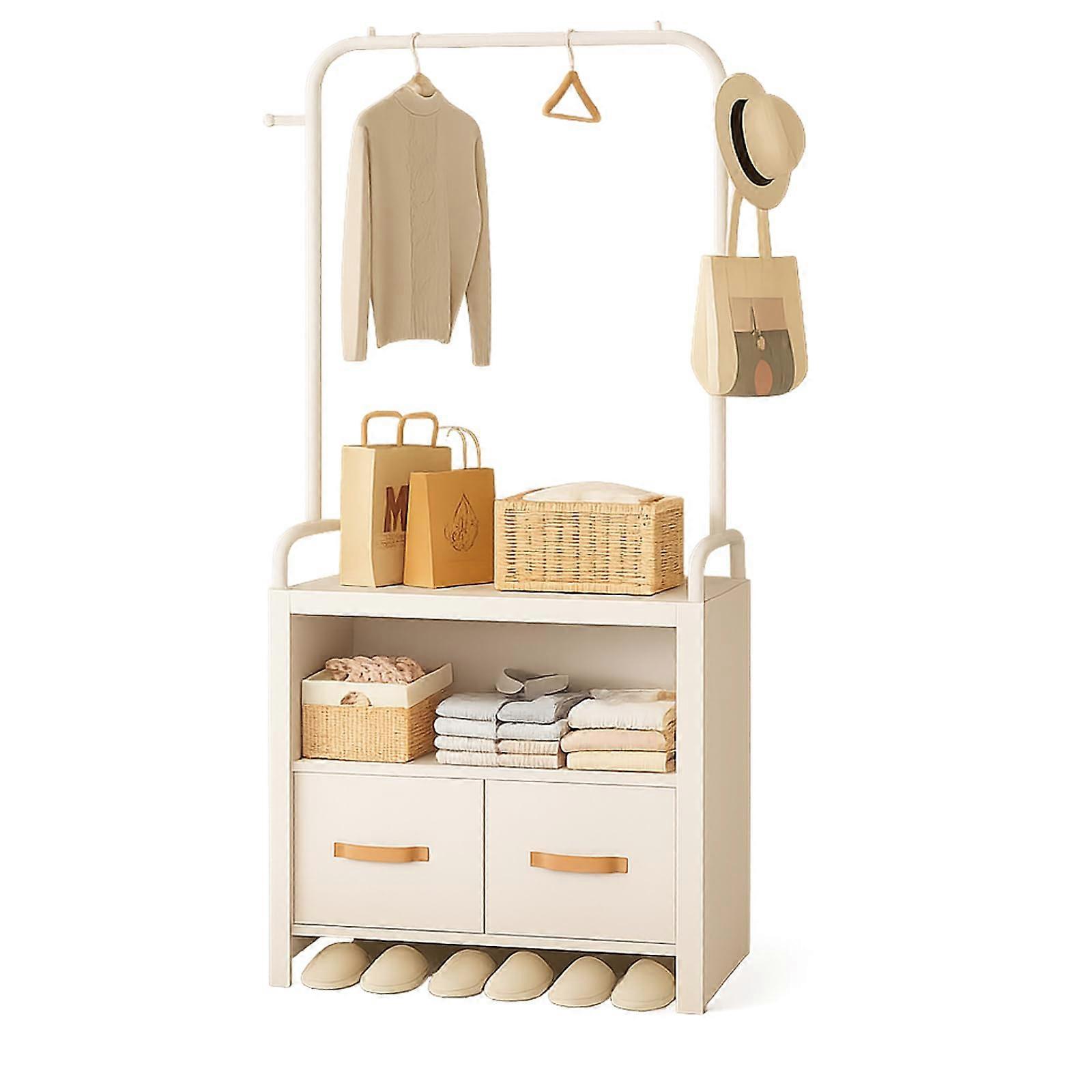 White Hall Tree with Storage and Bench, Entryway Coat Rack with Drawers and Shoe Organizer