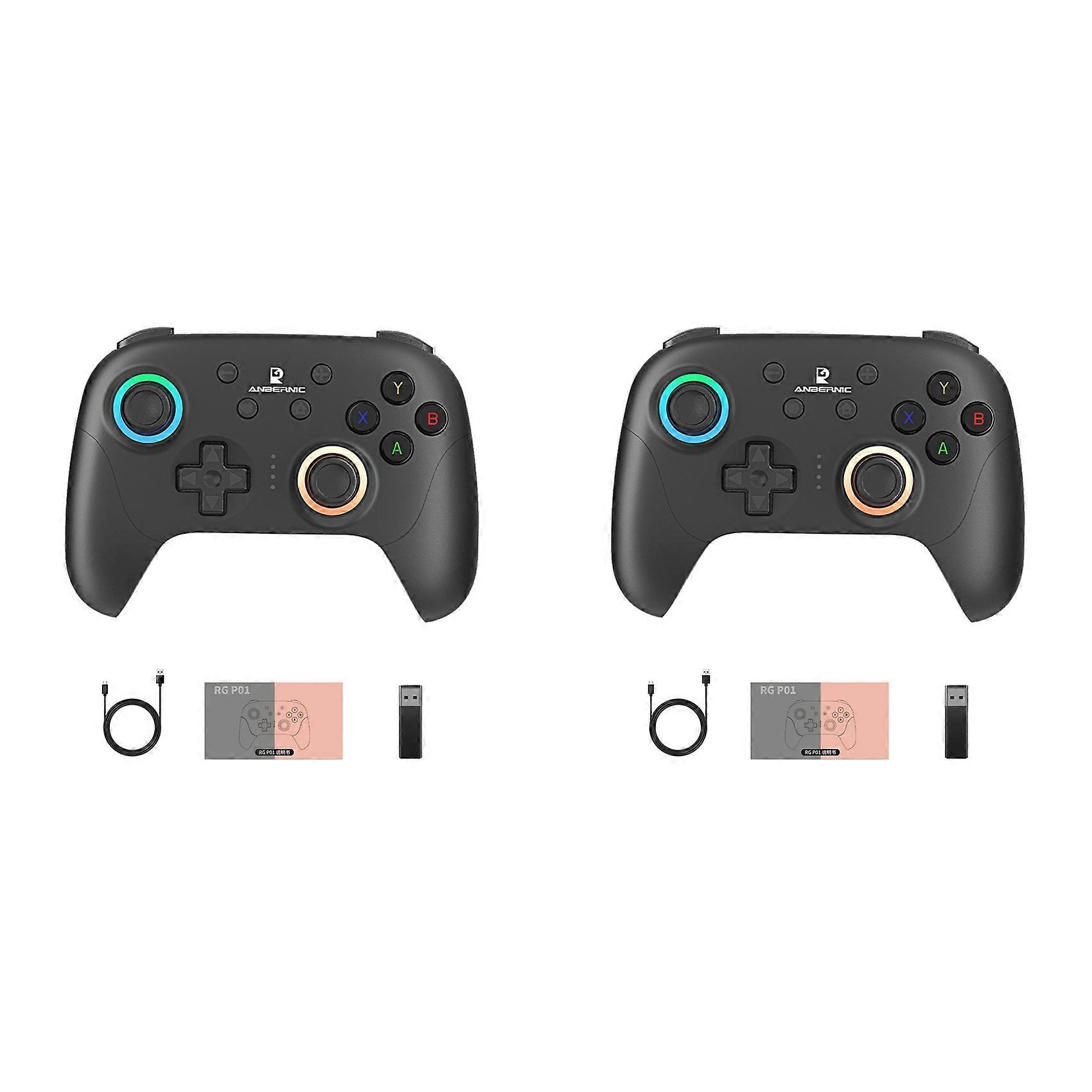 2X ANBERNIC RGP01 Gamepad Wireless Bluetooth Game Controller RGB Hall Effect Joystick for PC Android IOS Steam Black