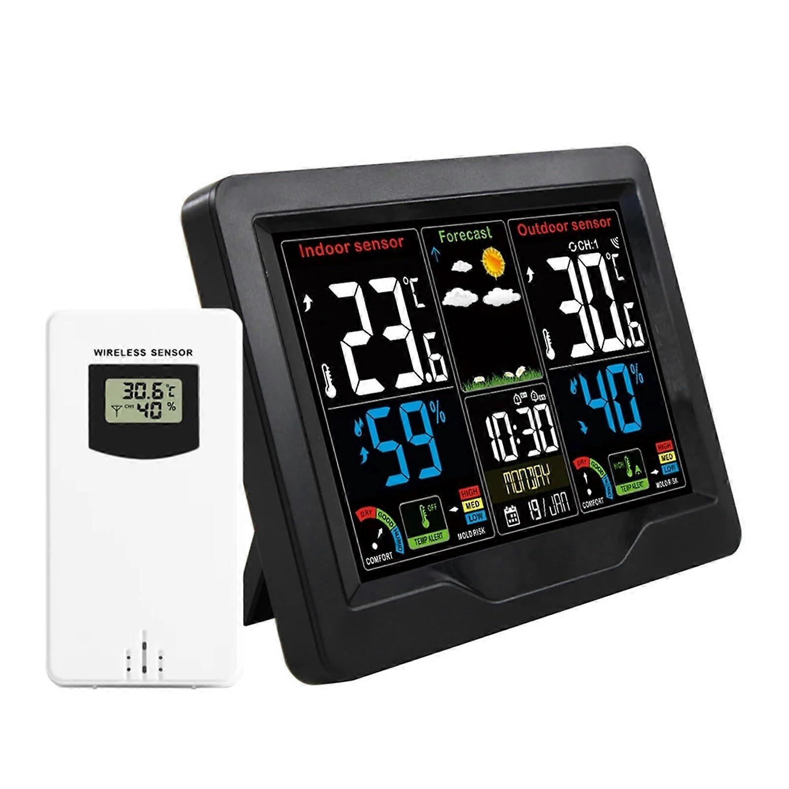 Weather Station Digital Alarm Clock with Barometer, Indoor Outdoor Thermometer and Humidity Sensor
