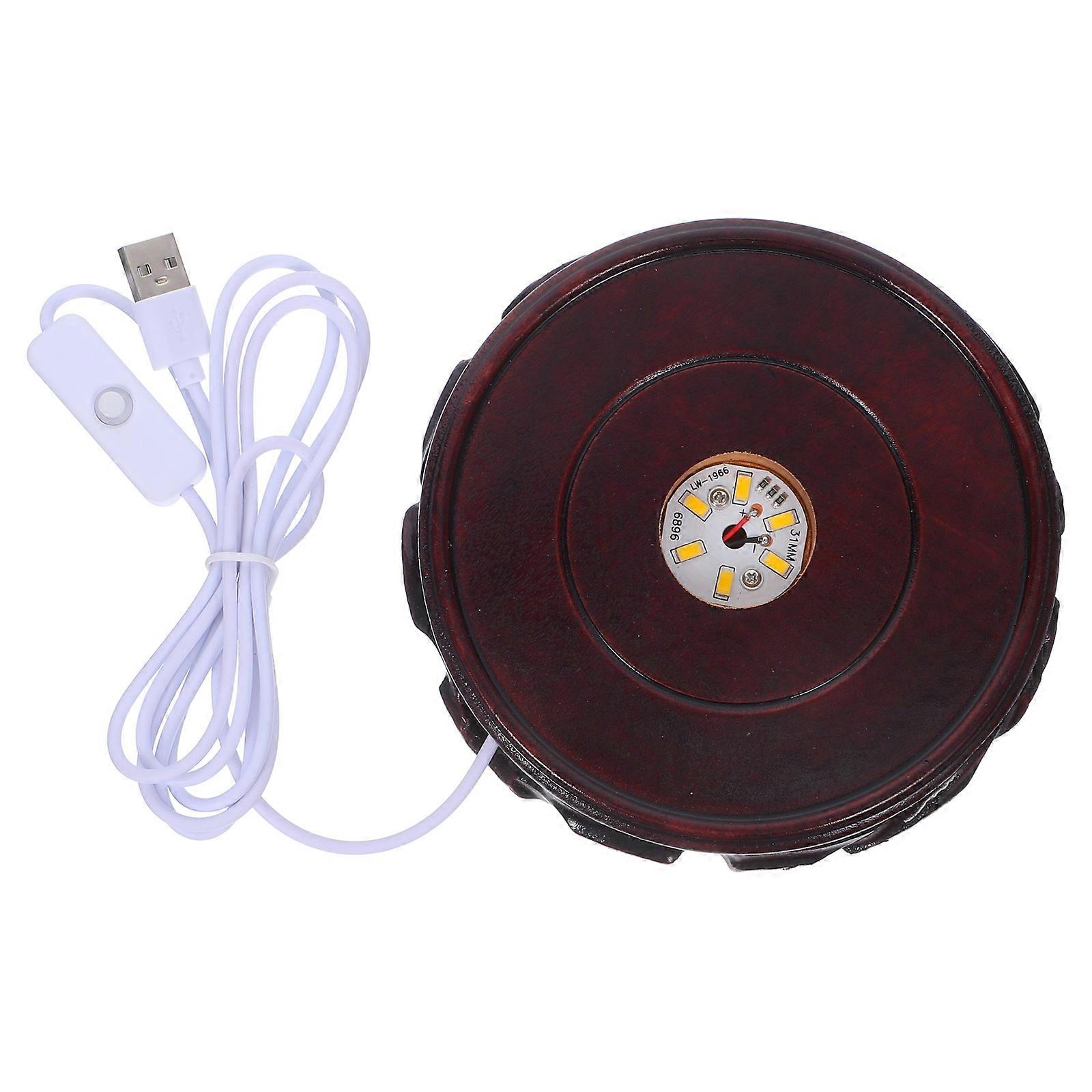 Wood Display Stand For Artworks With Round Lighted Base Ideal For Home And Office Decor In Coffee Color 1Set