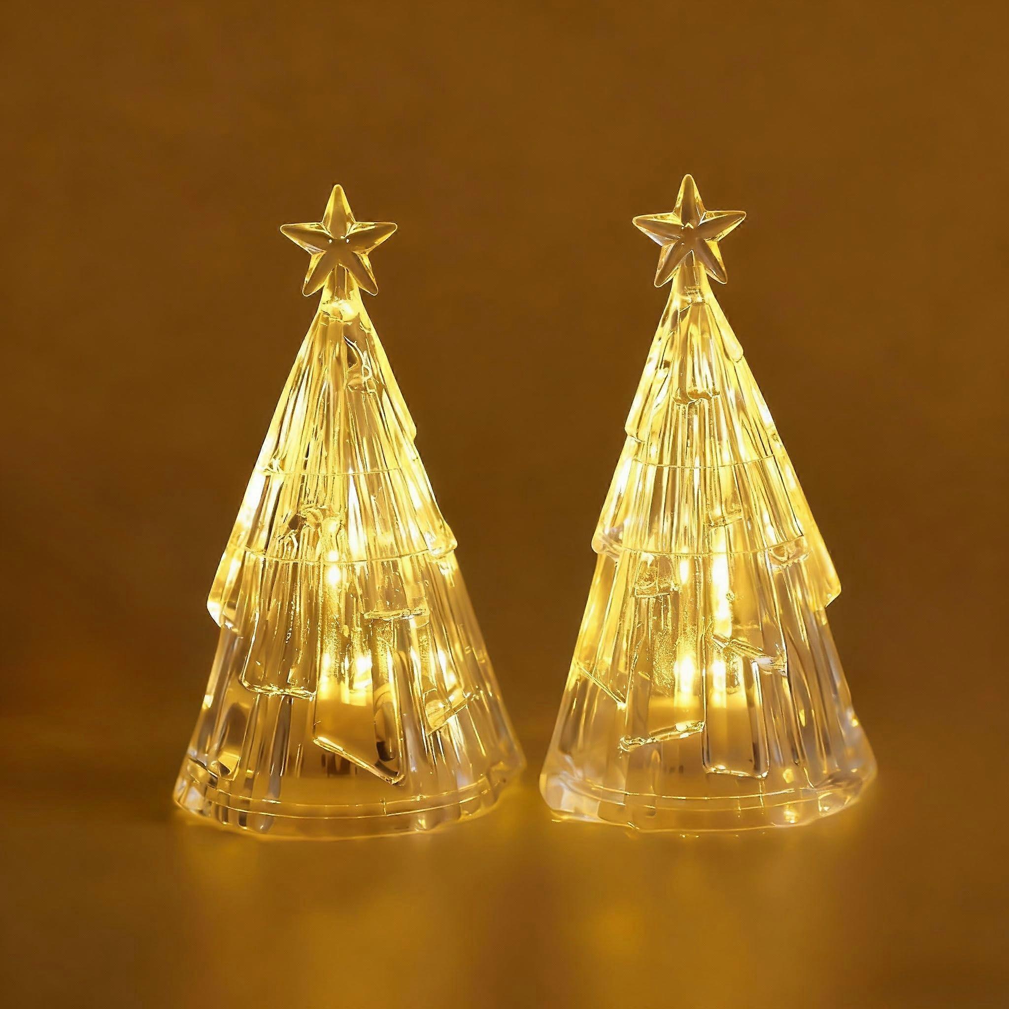 Christmas Night Light Crystal Tree Lamp with Warm Ambient Glow, Battery Operated, Set of 2