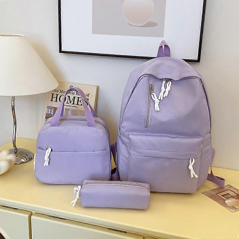 3 pcs Minimalist Backpack kit: Solid Color Backpack&handbag&Pencil Organizer Nylon Multi-Pocket For University Backpack Purse