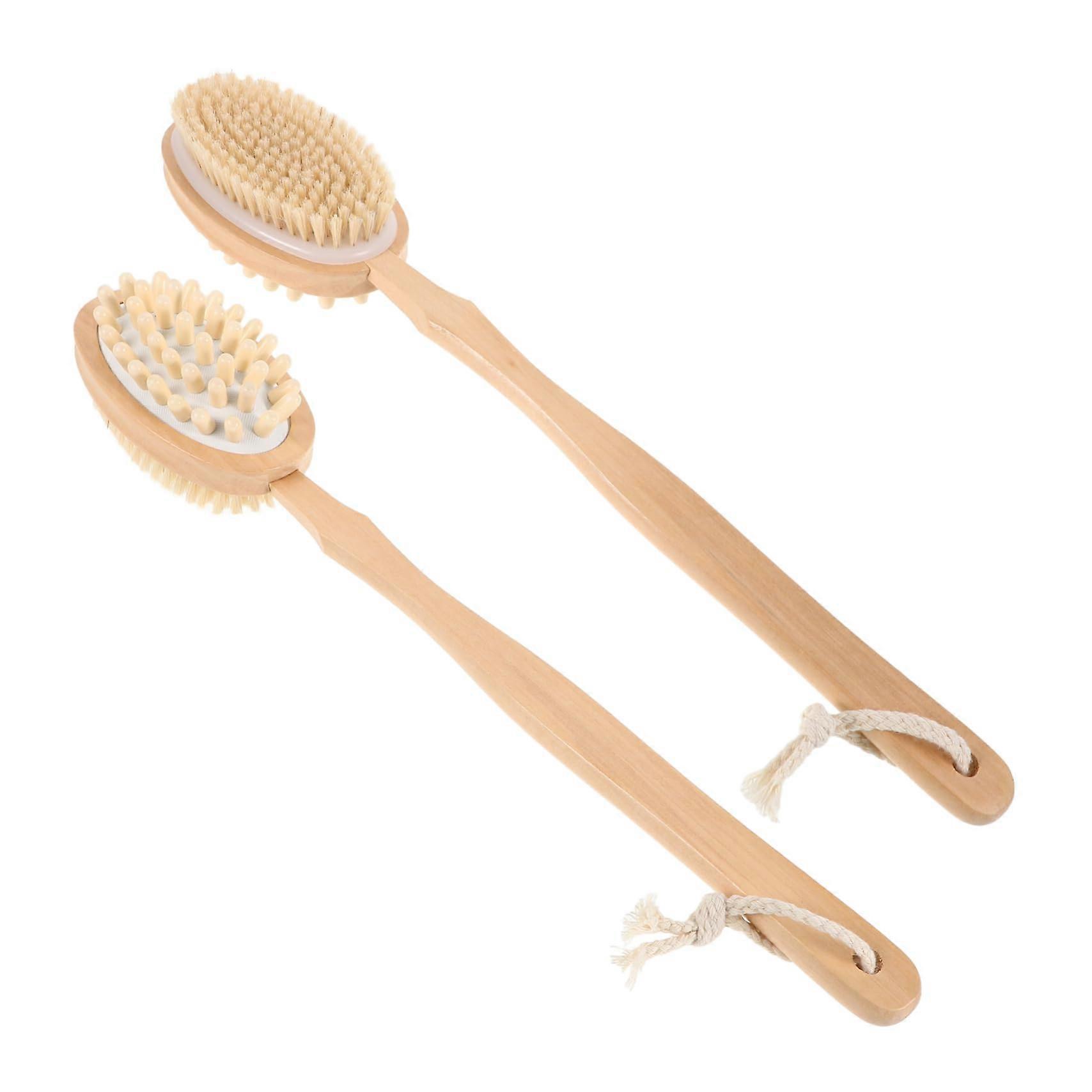 2PCS Long Handle Back Scrubber and Bath Body Brush DualSided Exfoliating Soft Bristles