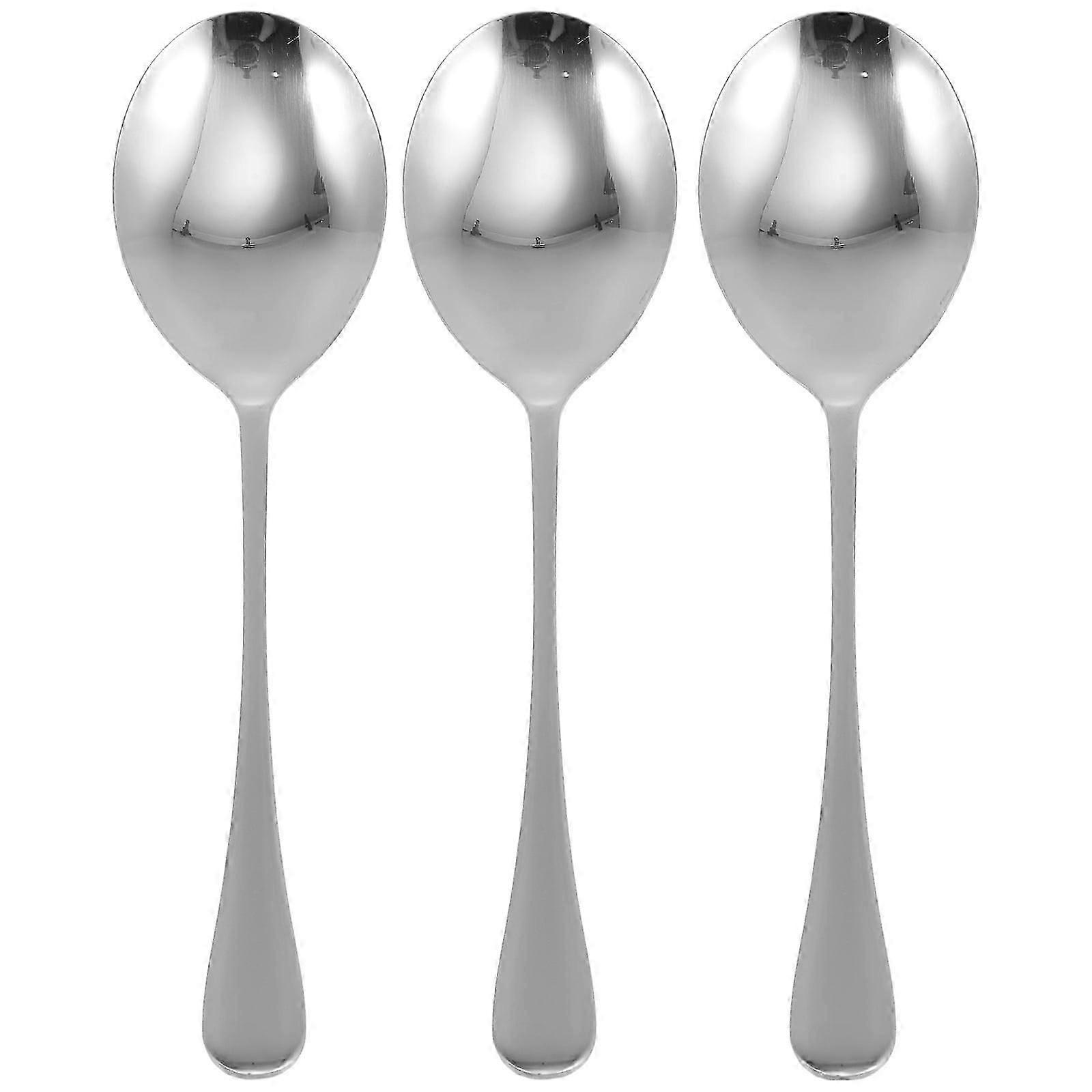 3Pcs Stainless Steel Buffet Spoons Practical Food Serving Spoons (Silver)
