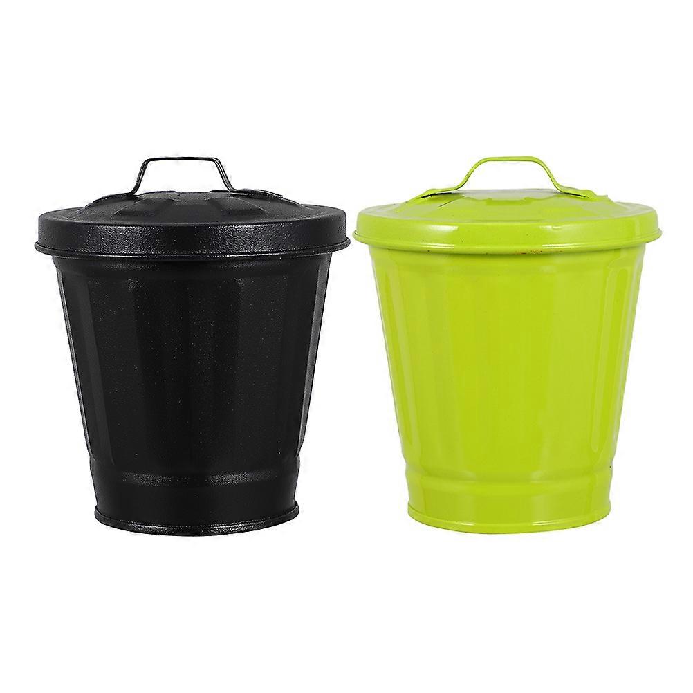 Office Trash Cans Iron Trash Bin for Home 2Pcs Compact Desktop Waste Container