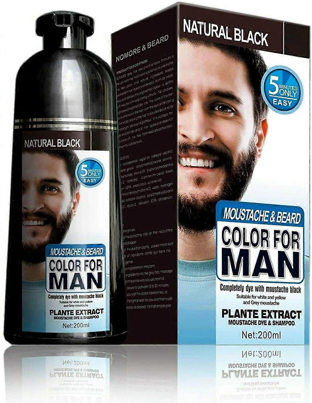Natural Black Beard and Mustache Dye Shampoo for Men Fast 5Minute Gray Coverage 200ml
