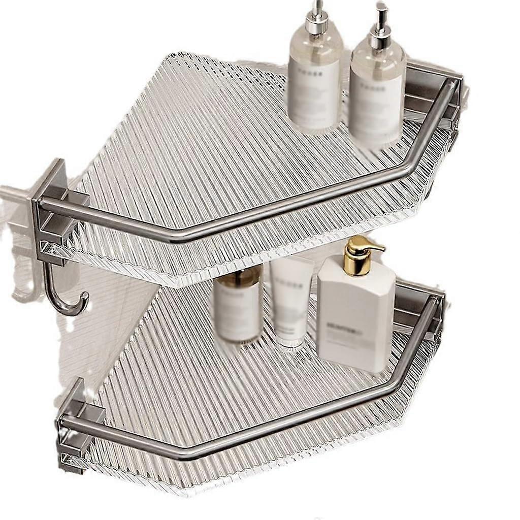 Bathroom Corner Shelf White Wall Mounted Storage Rack SpaceSaving Triangle Design NonDrilling